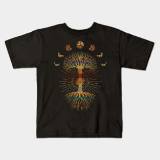 Retro Moon Phases Sun Rays Tree of Life Zen for Mindfulness and Stargazing Kids T-Shirt